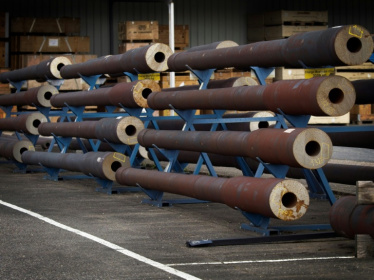 Caesar gun muzzles stored in the Nexter weapons factory in Bourges, France