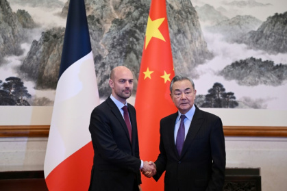 French Foreign Minister Jean-Noel Barrot makes his first visit to China, where he met his Chinese counterpart Wang Yi