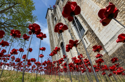 Designer Tom Piper and artist Paul Cummins use 30,000 ceramic poppies for the installation - Carlos JASSO (AFP)