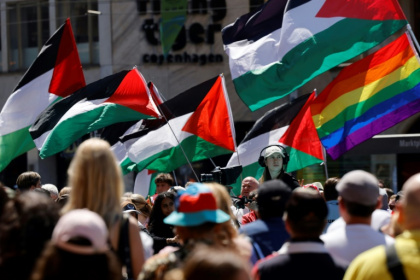 Protesters wave Palestinian flags at the Eurovision Song Contest opening ceremony - Stefan Wermuth (AFP)