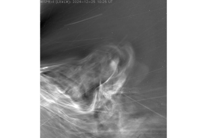 This photo provided by NASA on July 15, 2025, was taken by Parker Solar Probe's WISPR instrument during its record-breaking flyby of the Sun, showing the solar wind racing out from the Sun's corona, or outer atmosphere - Handout (AFP)