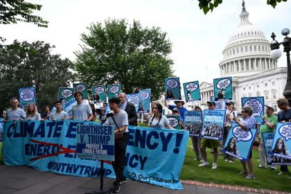Our Children's Trust hosts a press conference pushing to support a stable climate and to back plaintiffs suing the Trump administration at the US Capitol in Washington, DC, on July 16, 2025 - Alex WROBLEWSKI (AFP)