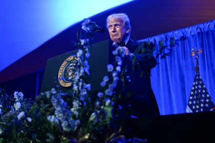 US President Donald Trump delivers remarks during the American Cornerstone Institute's Founder's Dinner in Mount Vernon, Virginia, on September 20, 2025 - Alex WROBLEWSKI (AFP)