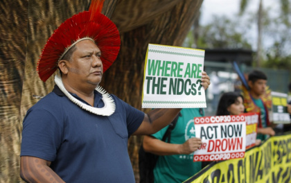 Indigenous activists protested in Brasilia on October 14 during the pre-COP30 preparatory meeting - Sergio Lima (AFP)