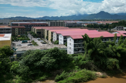 This aerial photo taken on September 17, 2025 from Mae Sot in Thailand shows the KK Park complex in Myanmar's eastern Myawaddy township which the Myanmar military said was a notorious internet scam compound - Lillian SUWANRUMPHA (AFP)