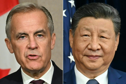 Canada's Prime Minister Mark Carney (L) and China's President Xi Jinping (R) - Arif Kartono, ANDREW CABALLERO-REYNOLDS (AFP)