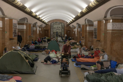 Residents rushed into metro stations to take shelter as explosions echoed across the capital - Roman PILIPEY (AFP)