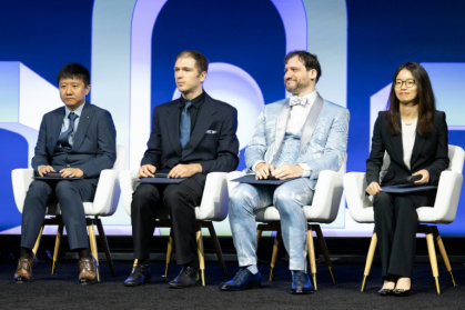 The 2026 recipients of the Fields medal are (L/R): Chinese mathematician Yu Deng, US mathematician John Pardon, Canadian mathematician Jacob Tsimerman and Chinese mathematician Hong Wang - Erin Blewett (AFP)