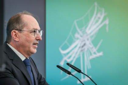 Interior Minister Alexander Dobrindt at the opening in Germany of a drone research centre, which follows a series of suspicious drone sightings - Ronny HARTMANN (AFP)