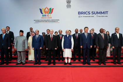 BRICS leaders including China, Russia and India entered a second day of talks in New Delhi, discussing "inclusive global growth", after reaching rare agreement calling for calm in the Middle East. - Alexander KAZAKOV (AFP)